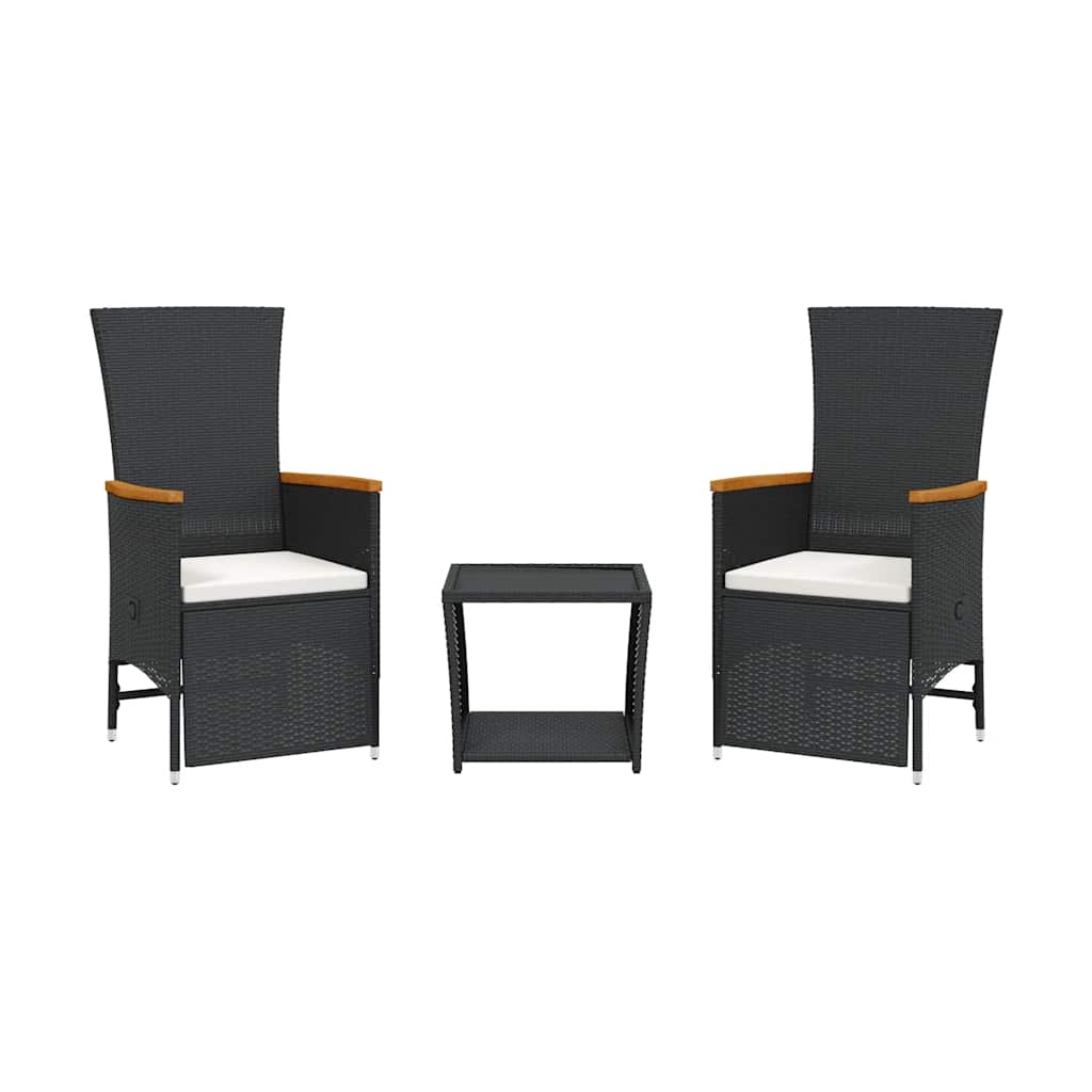 3-tlg. Garten-Essgruppe mit Kissen Schwarz Poly Rattan