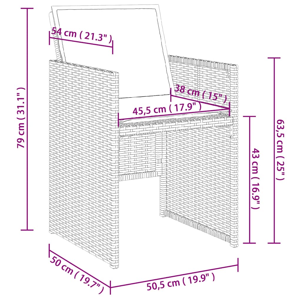 5-tlg. Garten-Essgruppe mit Kissen Schwarz Poly Rattan