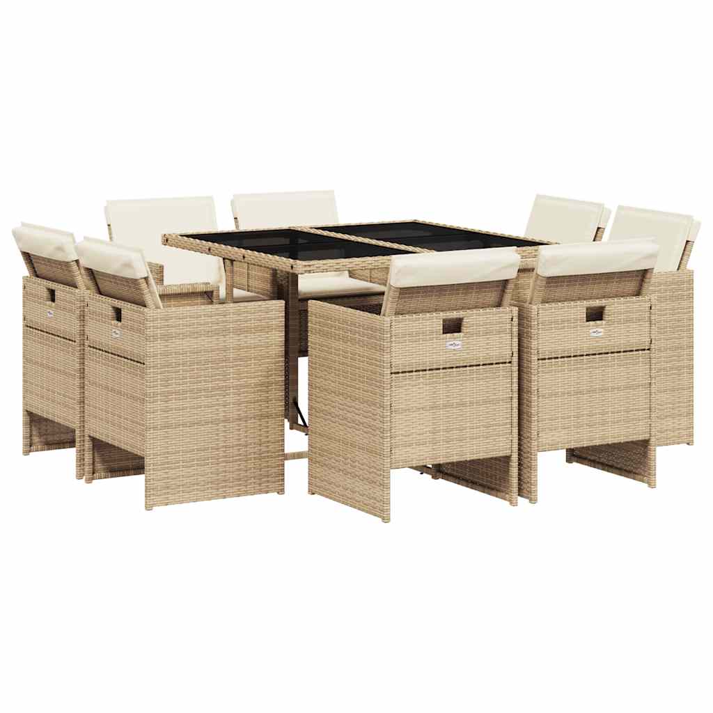 9-tlg. Garten-Essgruppe mit Kissen Beige Poly Rattan