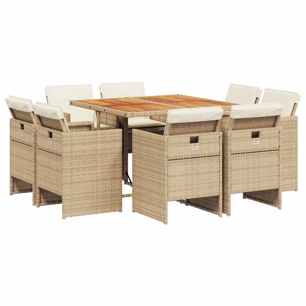 9-tlg. Garten-Essgruppe mit Kissen Beige Poly Rattan