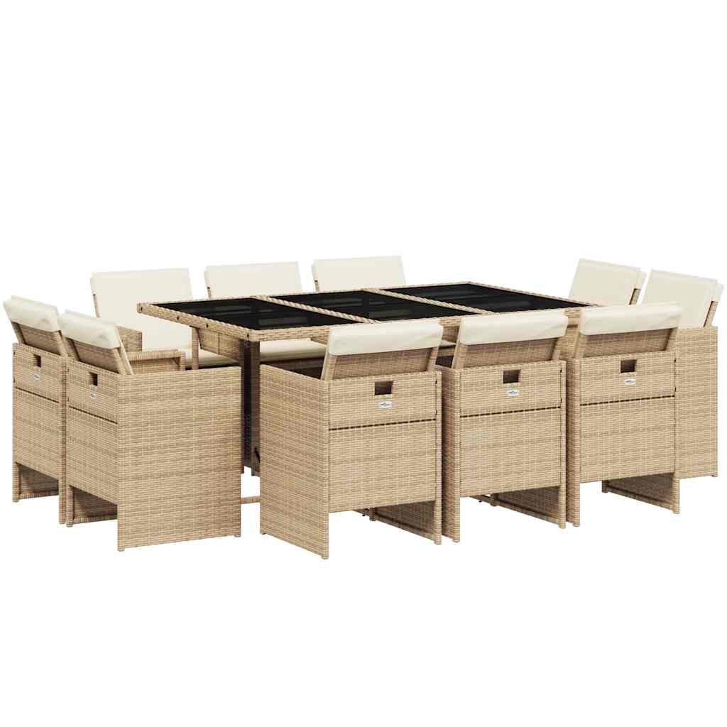 11-tlg. Garten-Essgruppe mit Kissen Beige Poly Rattan