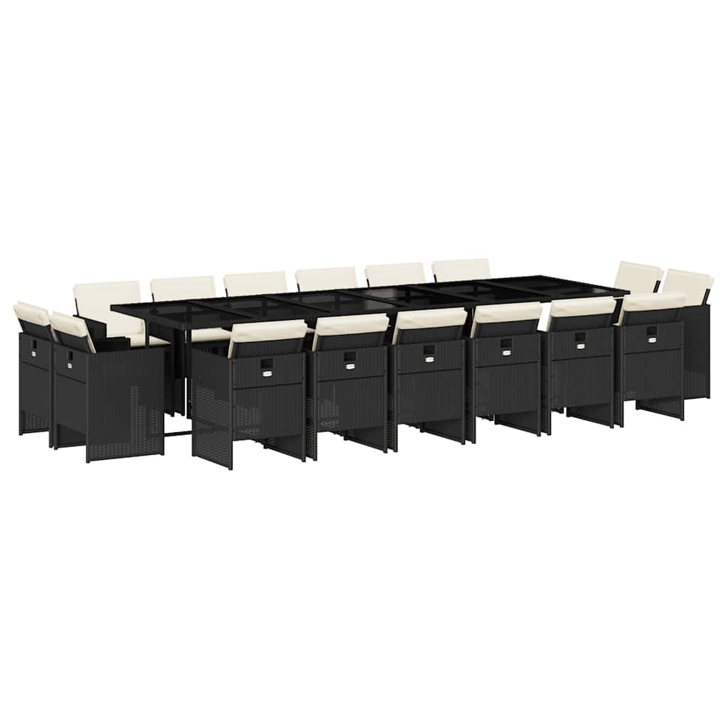 17-tlg. Garten-Essgruppe mit Kissen Schwarz Poly Rattan