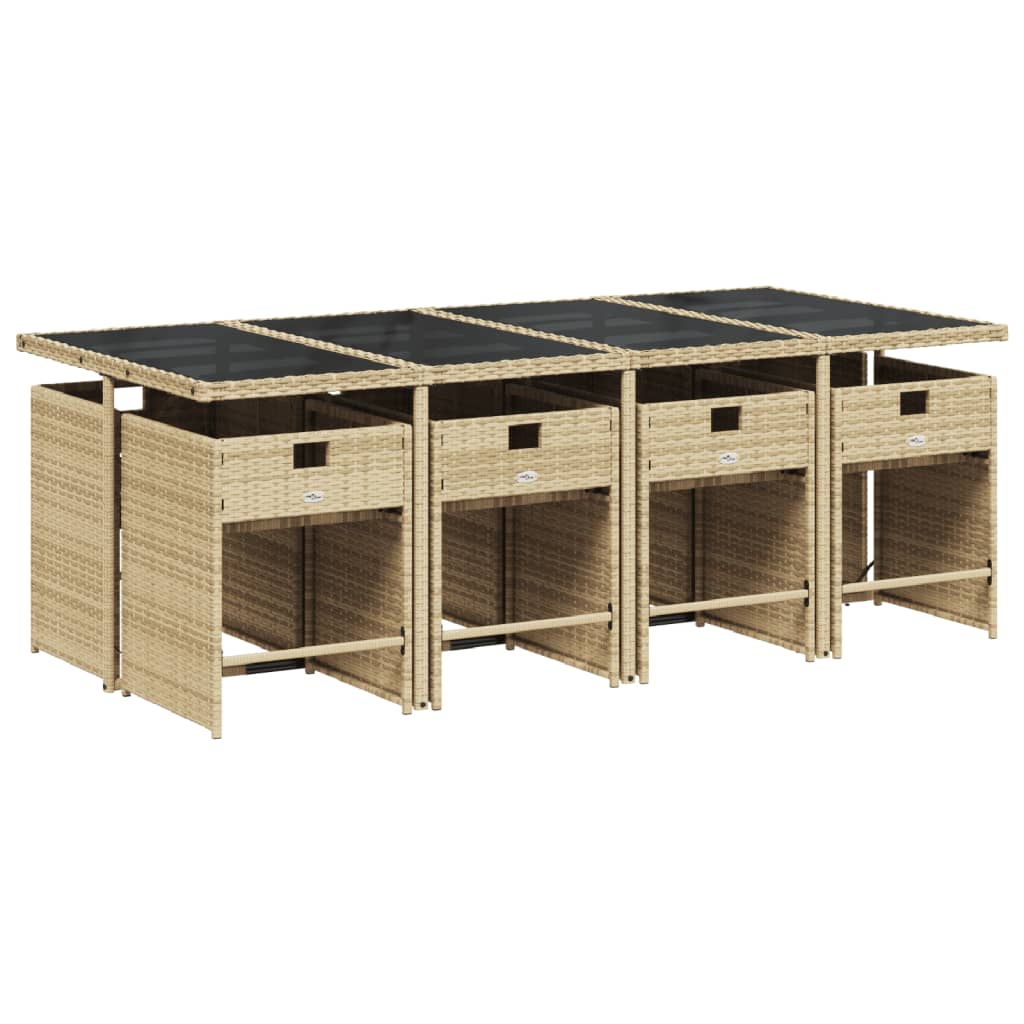 9-tlg. Garten-Essgruppe mit Kissen Beige Poly Rattan