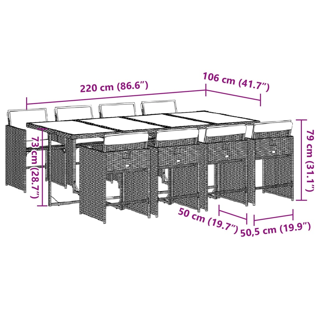 9-tlg. Garten-Essgruppe mit Kissen Hellgrau Poly Rattan