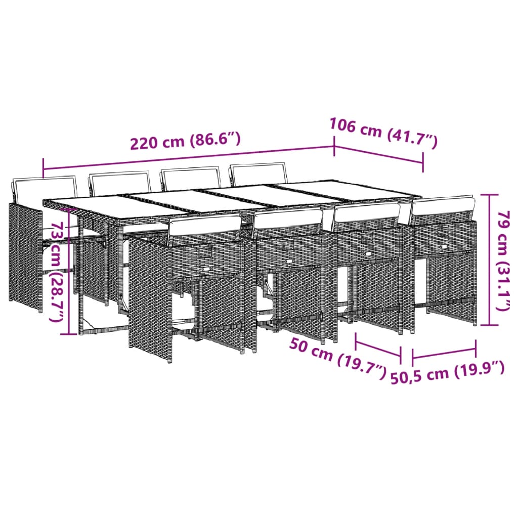 9-tlg. Garten-Essgruppe mit Kissen Beigemischung Poly Rattan
