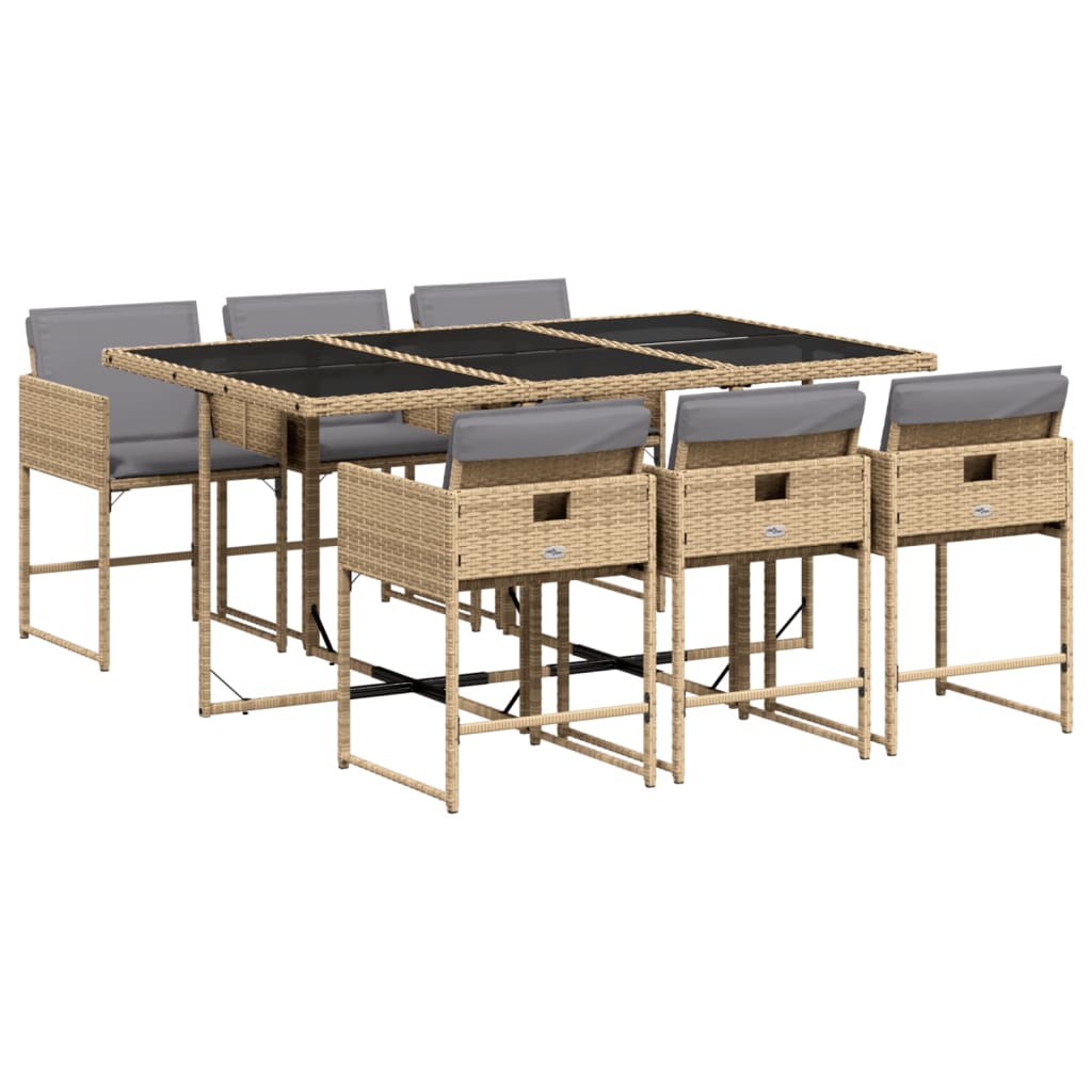 7-tlg. Garten-Essgruppe mit Kissen Beige-Mix Poly Rattan