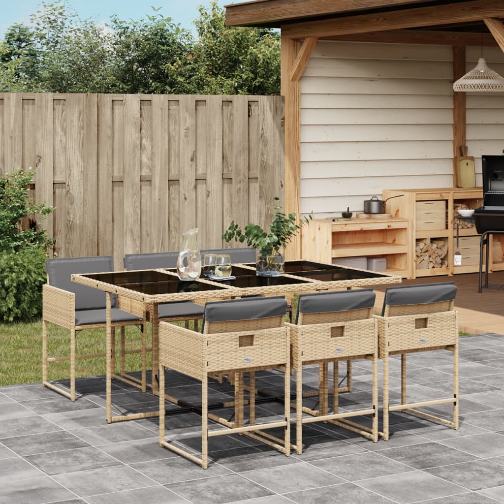 7-tlg. Garten-Essgruppe mit Kissen Beige-Mix Poly Rattan