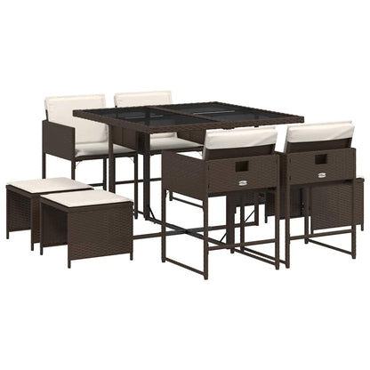 9-tlg. Garten-Essgruppe mit Kissen Braun Poly Rattan