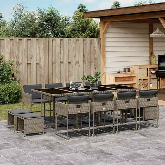 13-tlg. Garten-Essgruppe mit Kissen Grau Poly Rattan