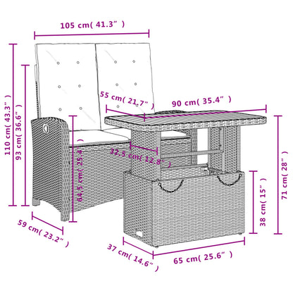 2-tlg. Garten-Essgruppe mit Kissen Schwarz Poly Rattan