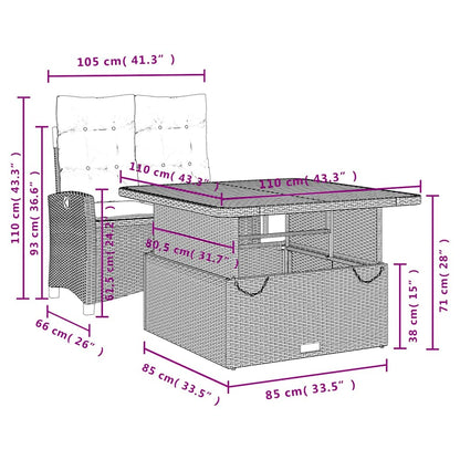 2-tlg. Garten-Essgruppe mit Kissen Schwarz Poly Rattan