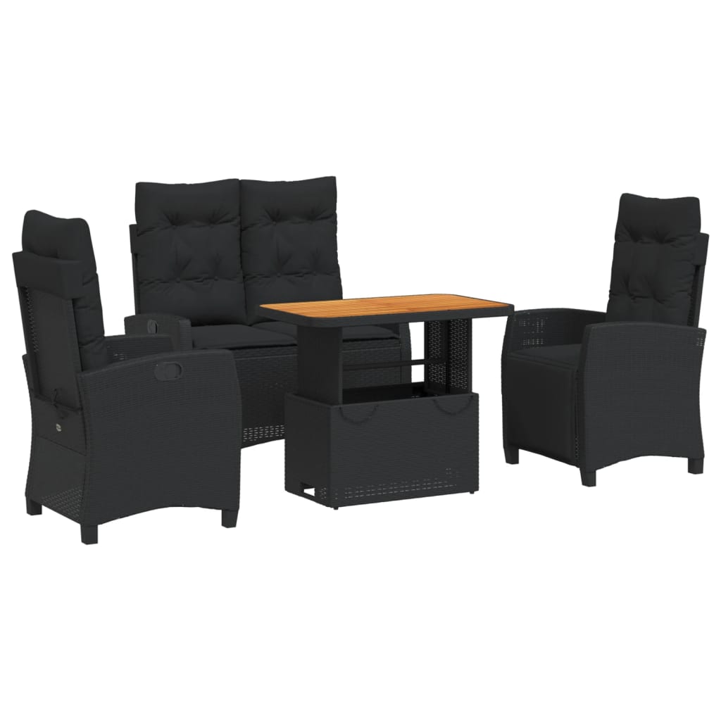 4-tlg. Garten-Essgruppe mit Kissen Schwarz Poly Rattan