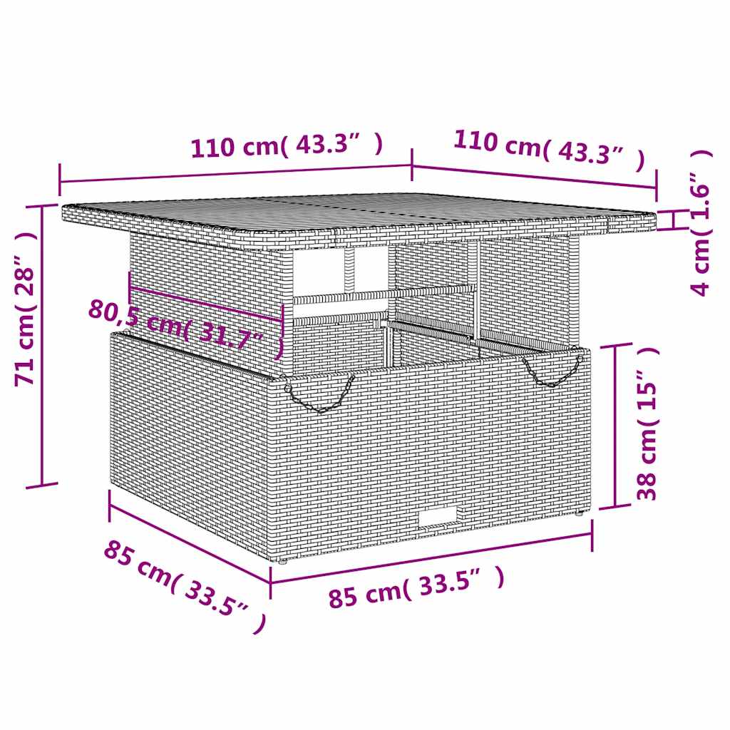 2-tlg. Garten-Essgruppe mit Kissen Grau Poly Rattan