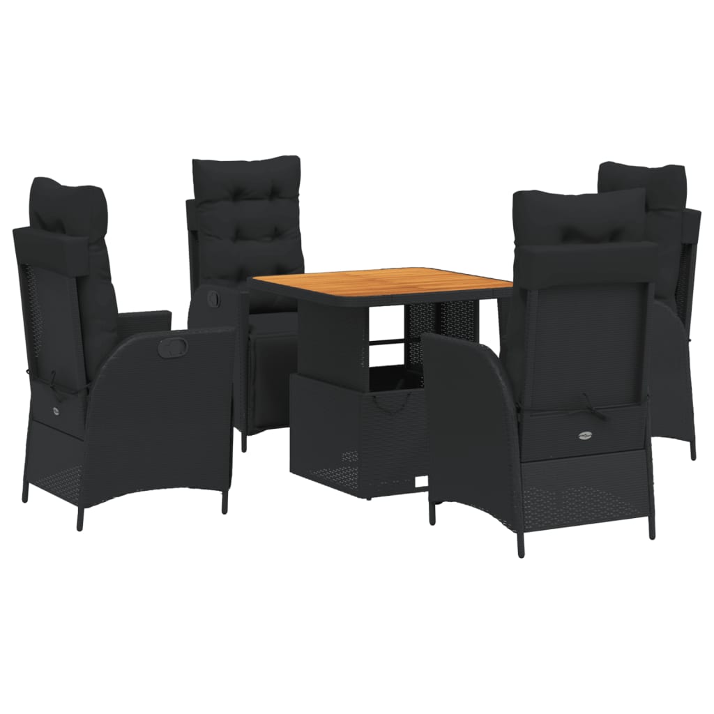 5-tlg. Garten-Essgruppe mit Kissen Schwarz Poly Rattan