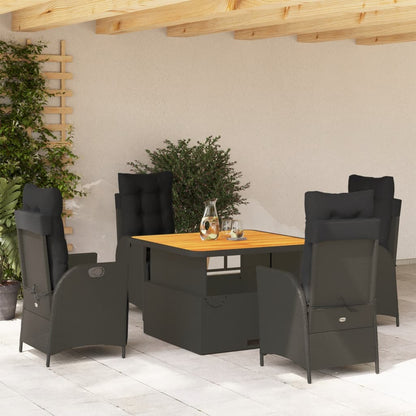 5-tlg. Garten-Essgruppe mit Kissen Schwarz Poly Rattan