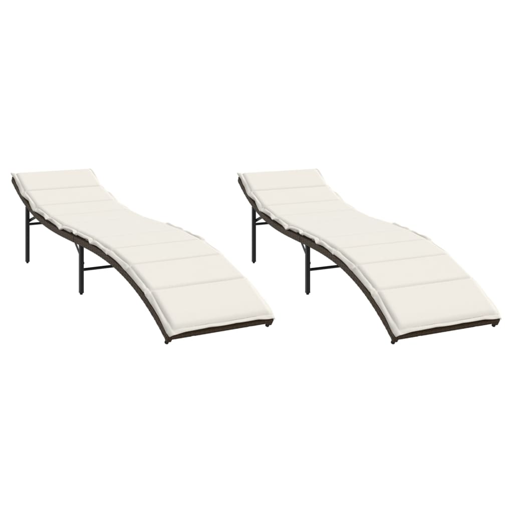 Chaises longues 2 pièces avec coussins en polyrotin marron