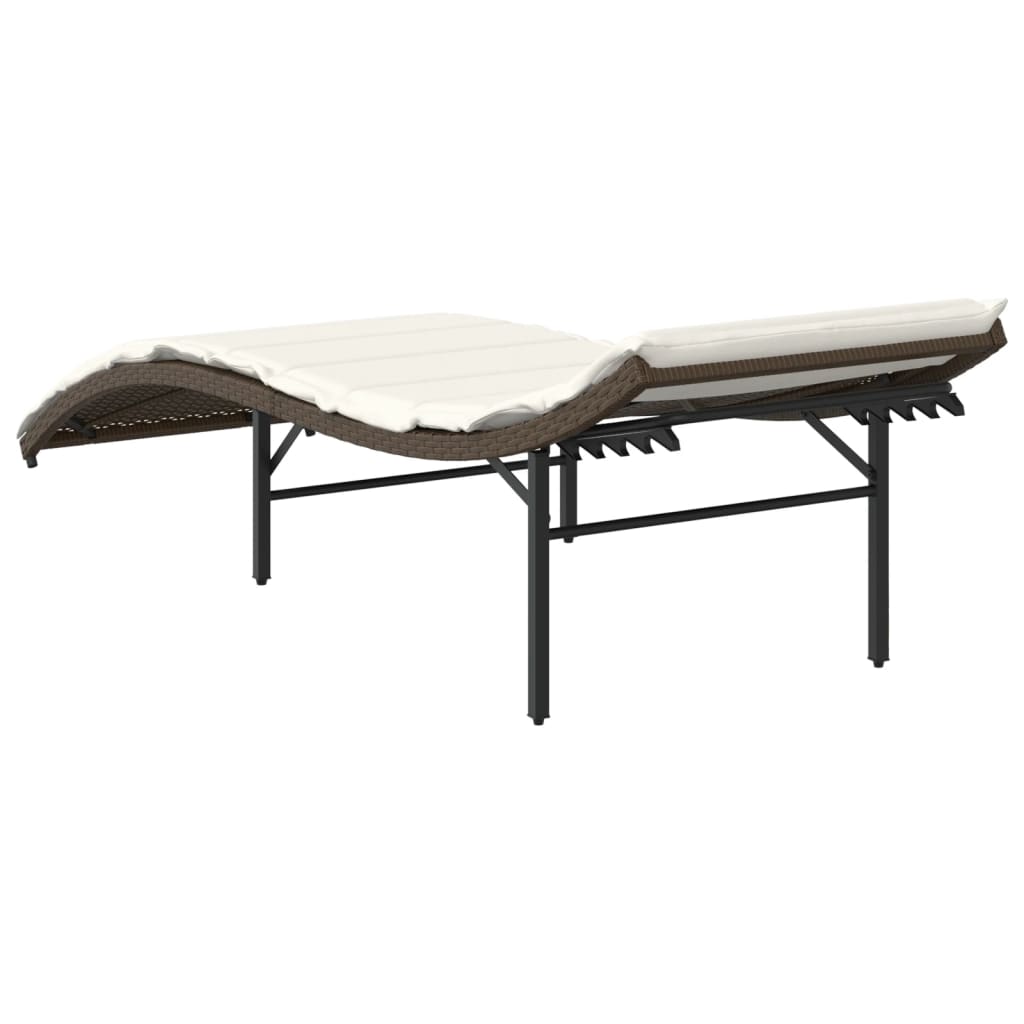 Chaises longues 2 pièces avec coussins en polyrotin marron