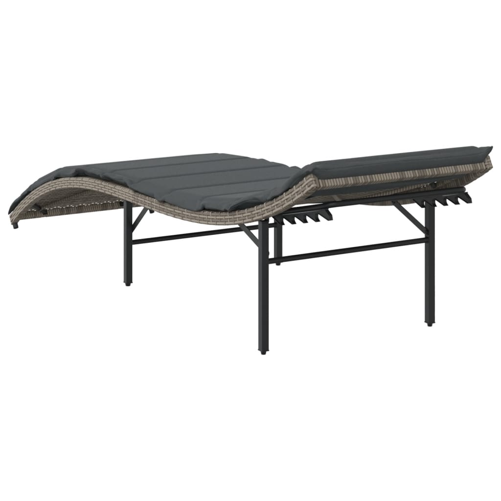 Chaises longues 2 pièces avec coussins en résine tressée grise