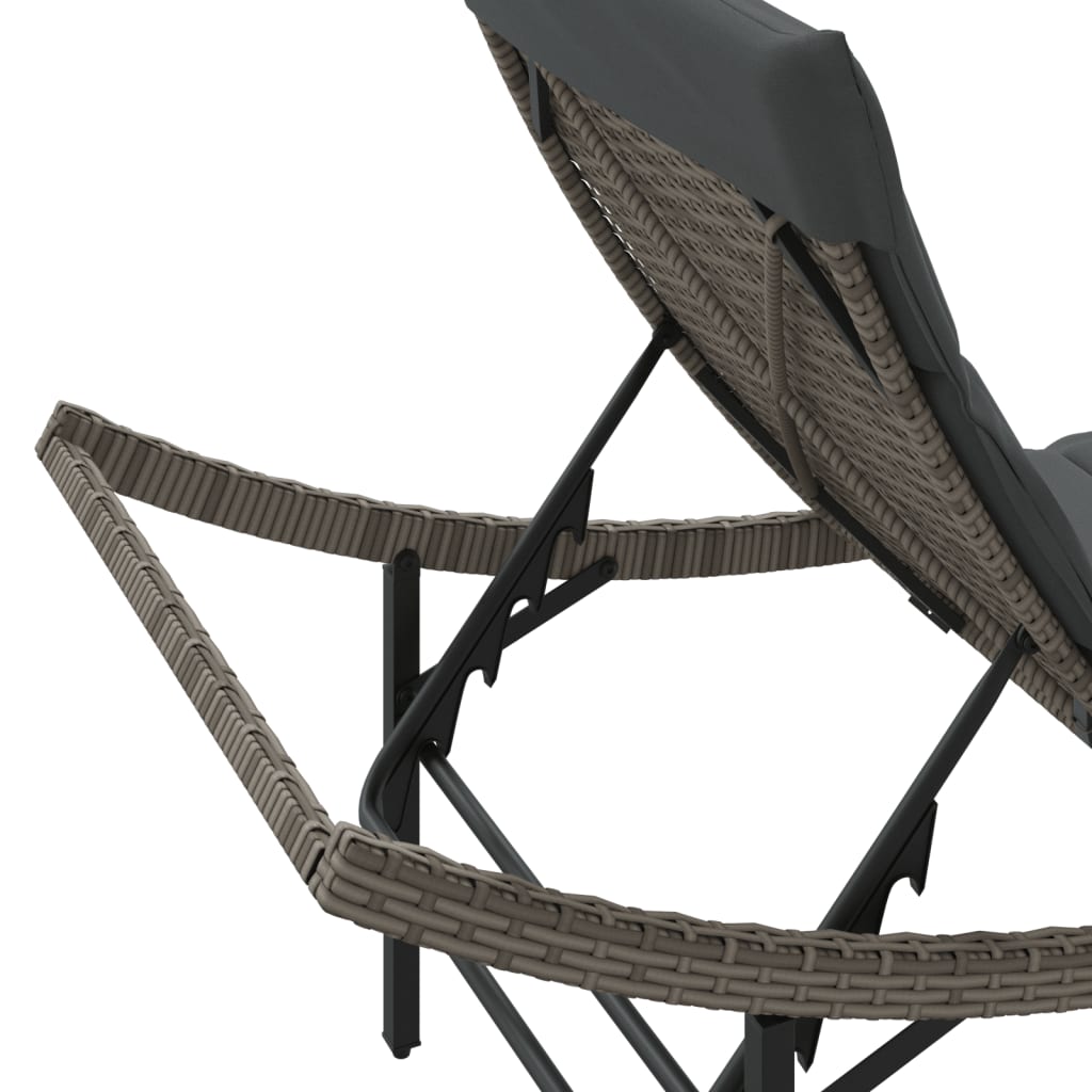 Chaises longues 2 pièces avec coussins en résine tressée grise