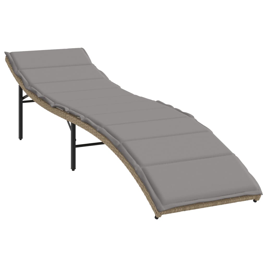 Chaises longues 2 pièces avec coussins en résine tressée beige