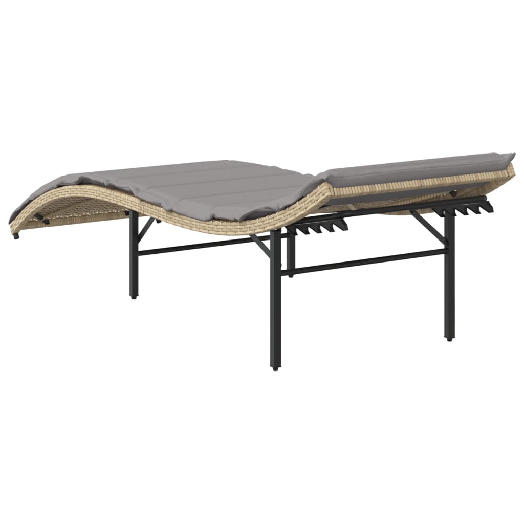 Chaises longues 2 pièces avec coussins en résine tressée beige