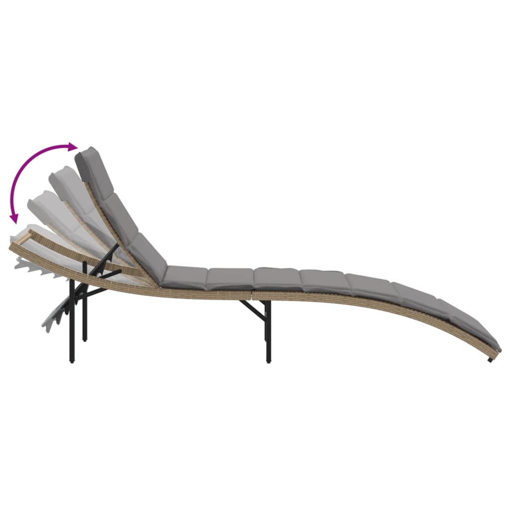 Chaises longues 2 pièces avec coussins en résine tressée beige