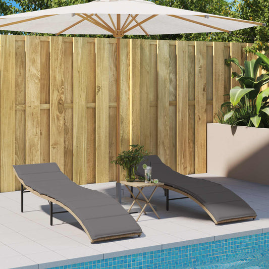 Chaises longues 2 pièces avec coussins en résine tressée beige
