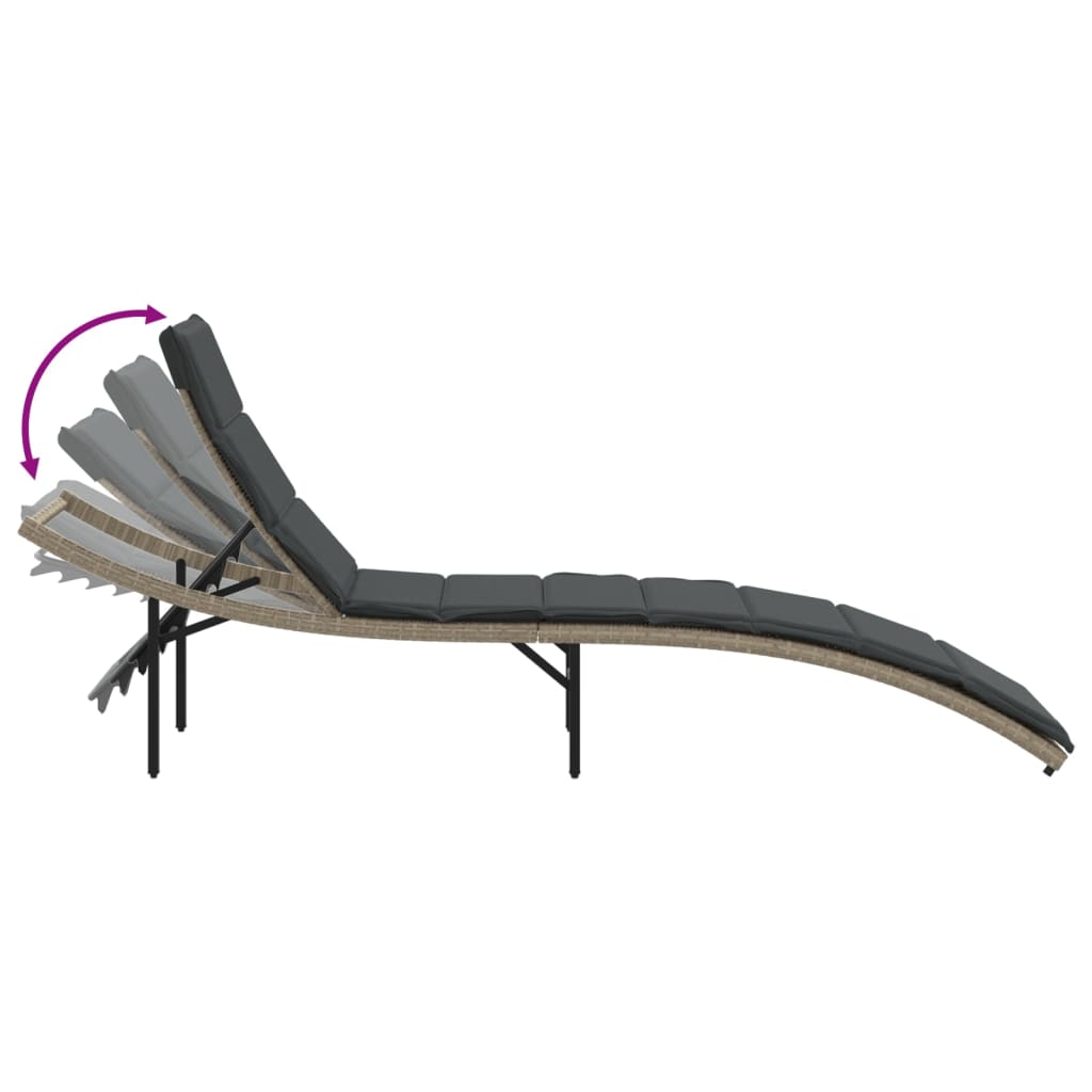 Sun loungers 2 pcs. with cushions light grey poly rattan