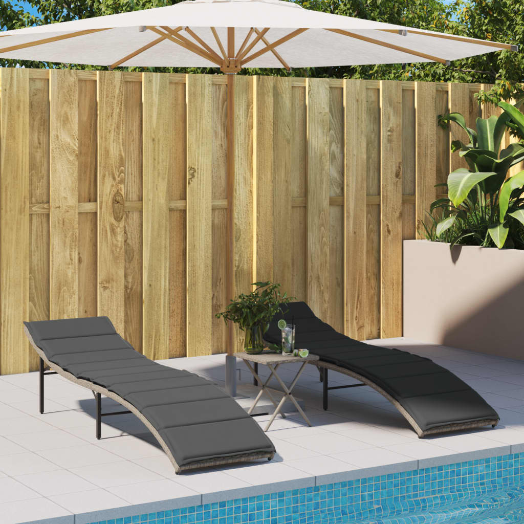 Sun loungers 2 pcs. with cushions light grey poly rattan