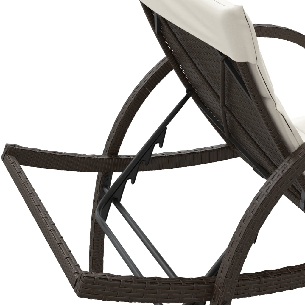 Chaises longues 2 pièces avec coussins en polyrotin marron