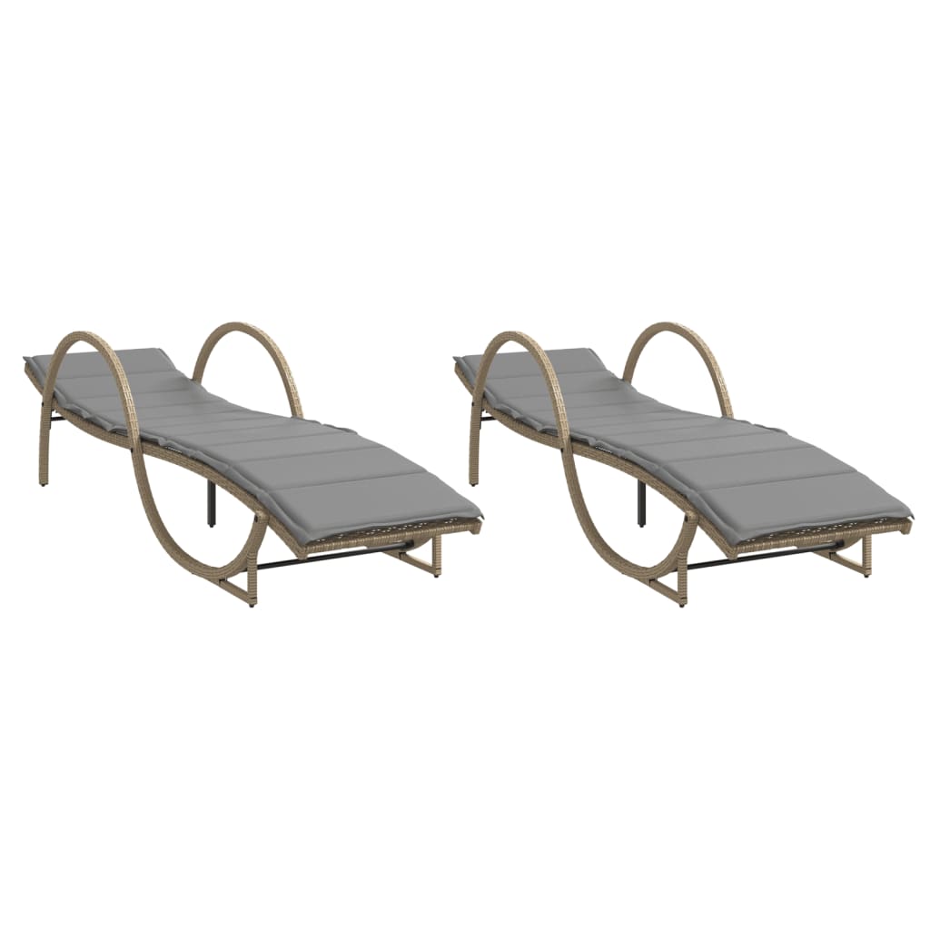 Chaises longues 2 pièces avec coussins en résine tressée beige
