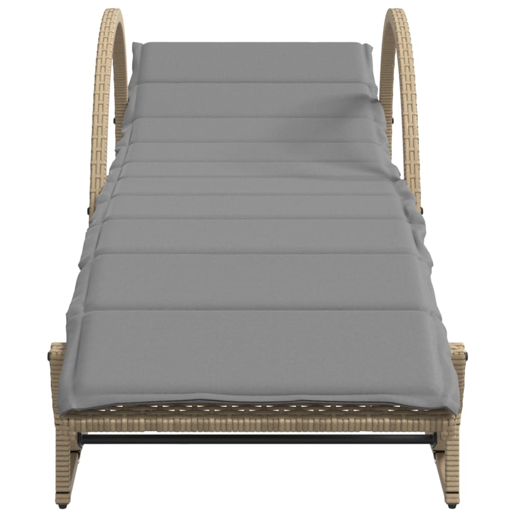 Chaises longues 2 pièces avec coussins en résine tressée beige