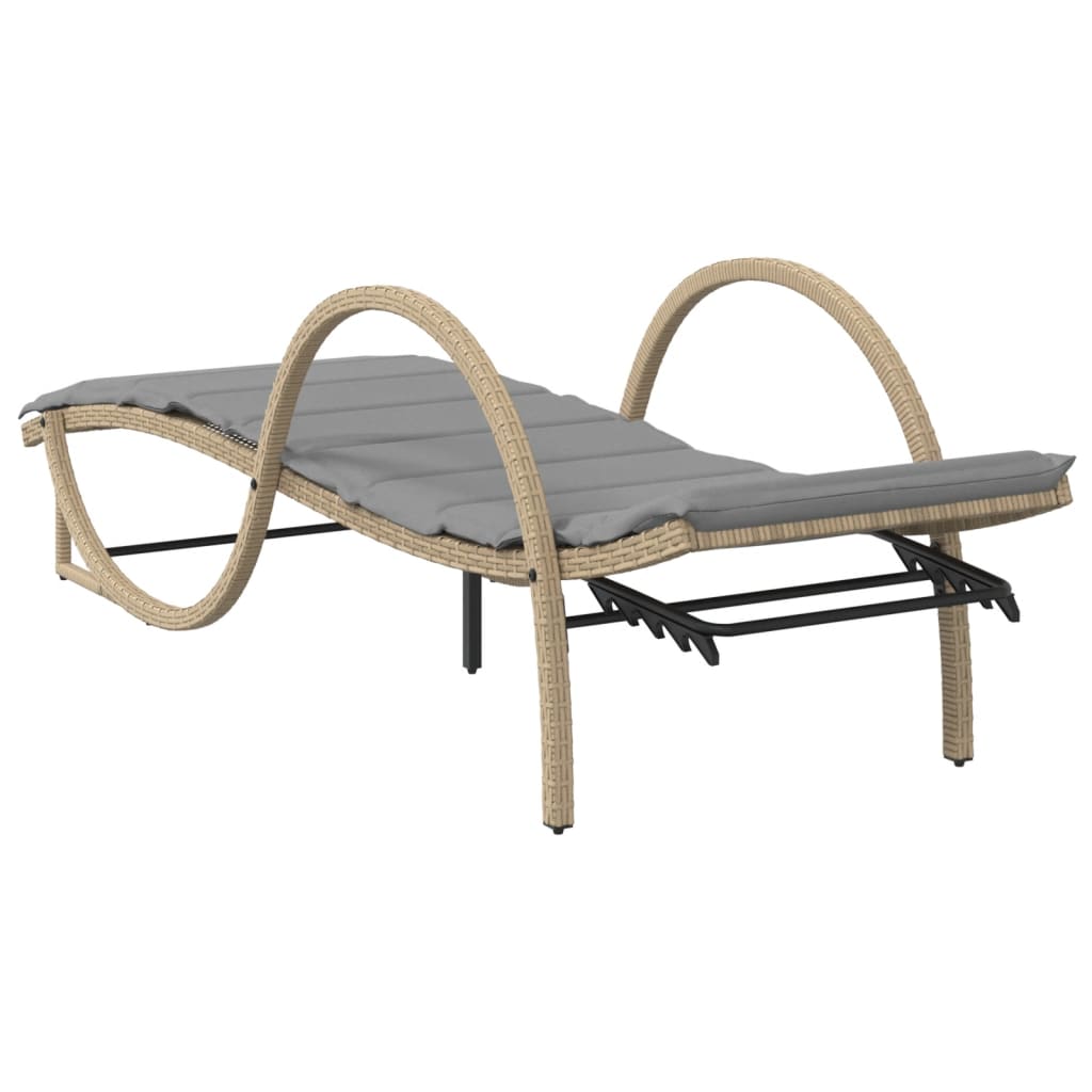 Chaises longues 2 pièces avec coussins en résine tressée beige