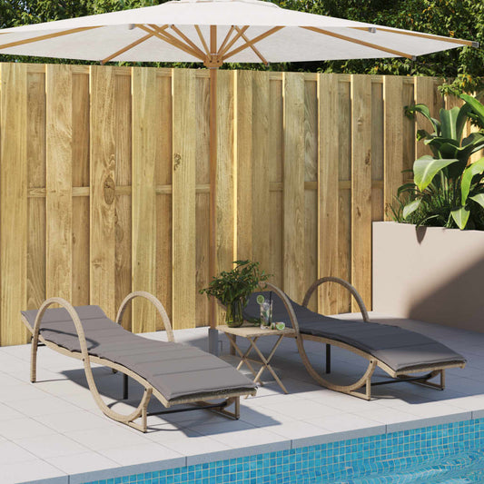 Chaises longues 2 pièces avec coussins en résine tressée beige