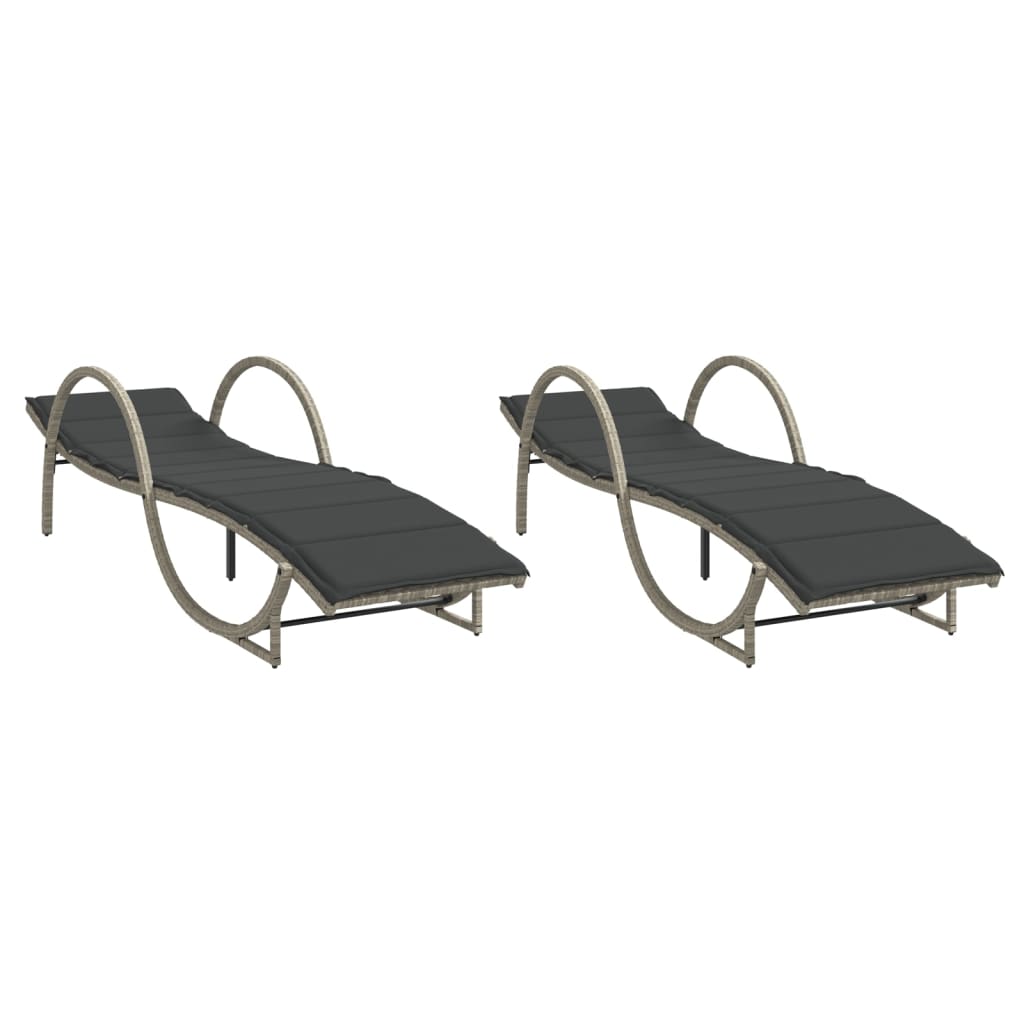 Chaises longues 2 pièces avec coussins en résine tressée gris clair