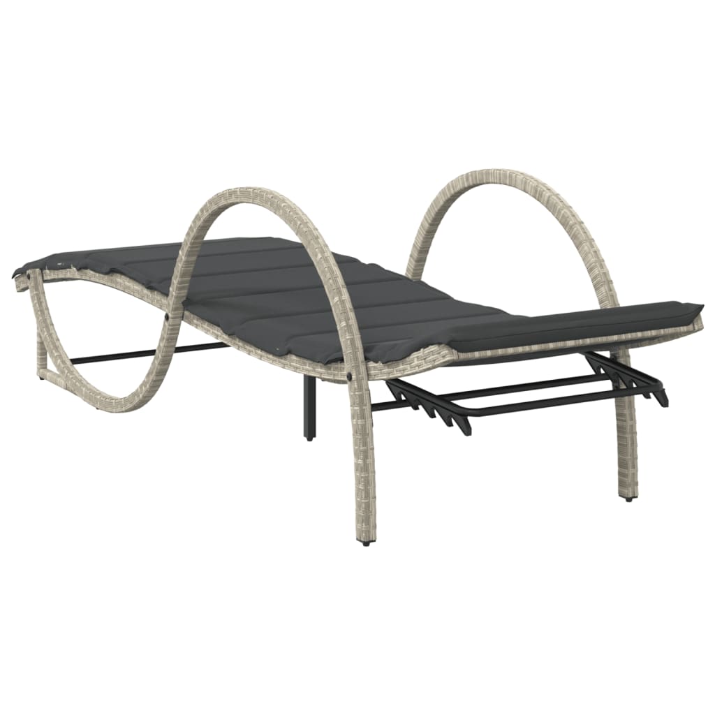Chaises longues 2 pièces avec coussins en résine tressée gris clair