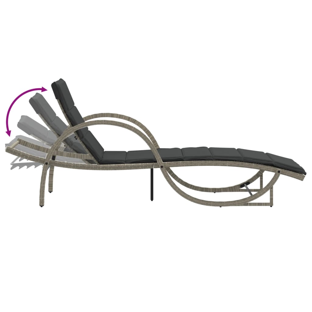 Chaises longues 2 pièces avec coussins en résine tressée gris clair