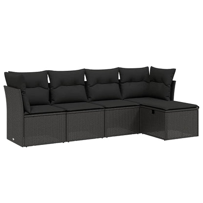 5-tlg. Garten-Sofagarnitur mit Kissen Schwarz Poly Rattan