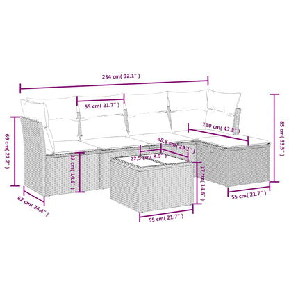 6-tlg. Garten-Sofagarnitur mit Kissen Schwarz Poly Rattan