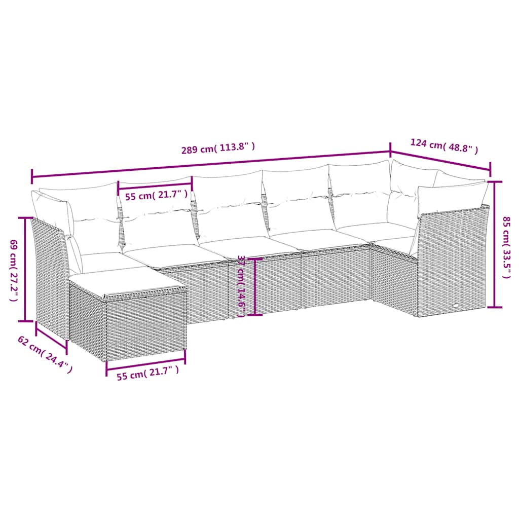 7-tlg. Garten-Sofagarnitur mit Kissen Schwarz Poly Rattan