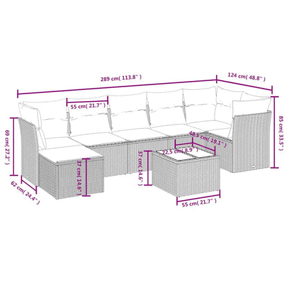 8-tlg. Garten-Sofagarnitur mit Kissen Schwarz Poly Rattan