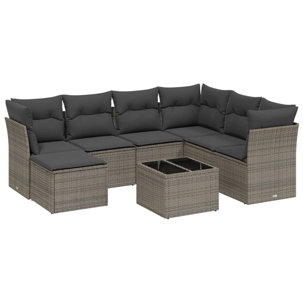8-tlg. Garten-Sofagarnitur mit Kissen Grau Poly Rattan