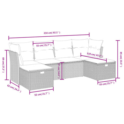 6-tlg. Garten-Sofagarnitur mit Kissen Grau Poly Rattan