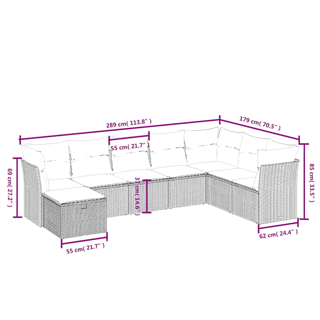 8-tlg. Garten-Sofagarnitur mit Kissen Schwarz Poly Rattan