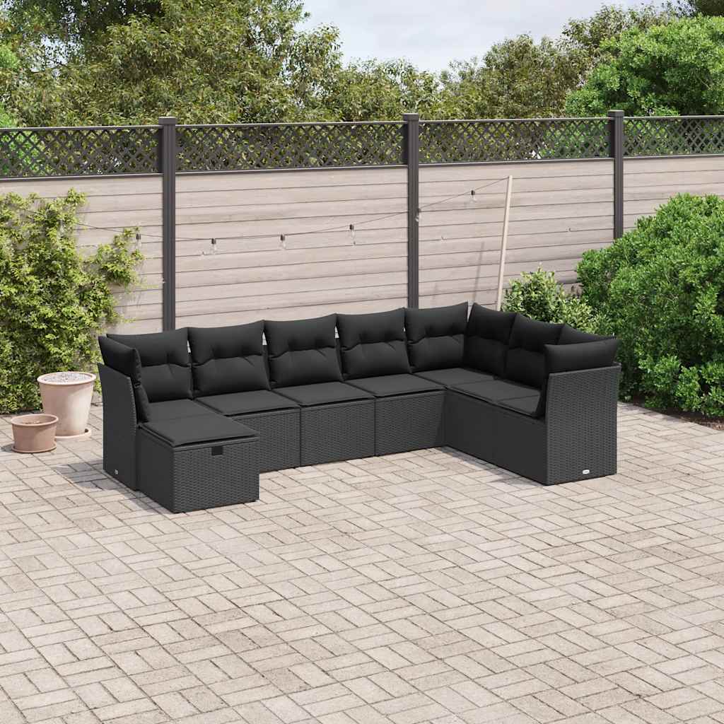 8-tlg. Garten-Sofagarnitur mit Kissen Schwarz Poly Rattan