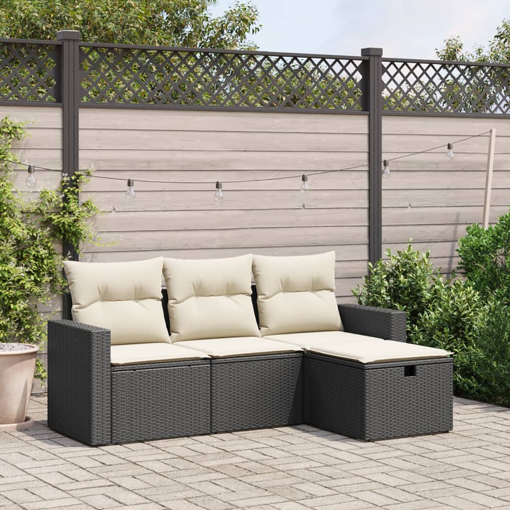 4-tlg. Garten-Sofagarnitur mit Kissen Schwarz Poly Rattan