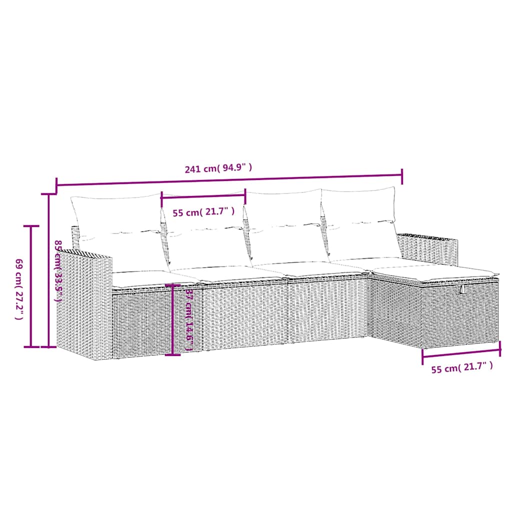 5-tlg. Garten-Sofagarnitur mit Kissen Schwarz Poly Rattan