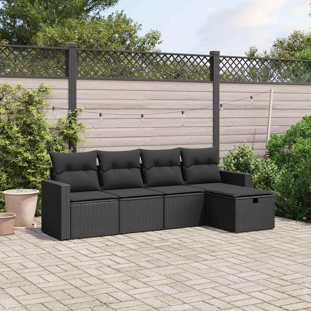 5-tlg. Garten-Sofagarnitur mit Kissen Schwarz Poly Rattan