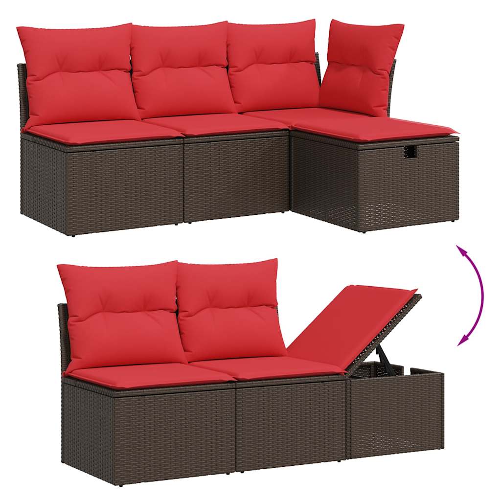5-teiliges Gartensofa-Set mit Kissen, braun, Polyrattan