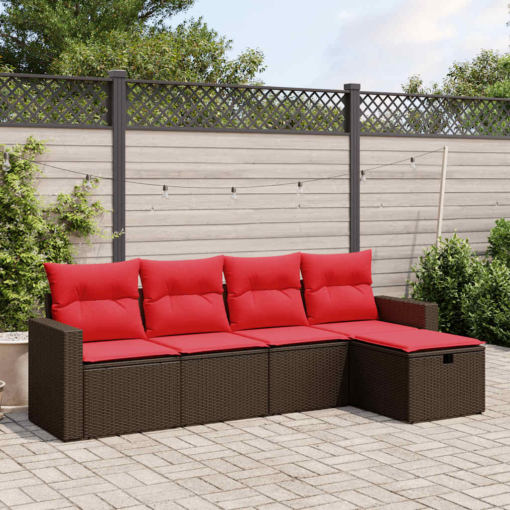5-teiliges Gartensofa-Set mit Kissen, braun, Polyrattan